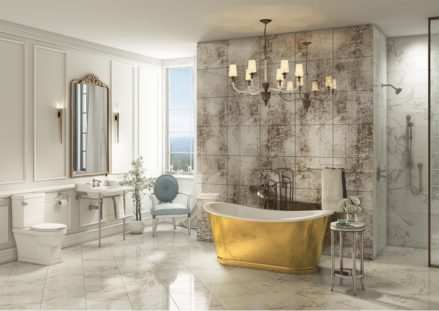 Balthazar Tub with Gold Metal Exterior in Bathtubs Luxury bathrooms