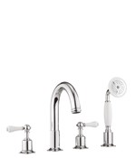 Belgravia White Lever Deck Mount 4 Hole Tub Faucet with Handshower