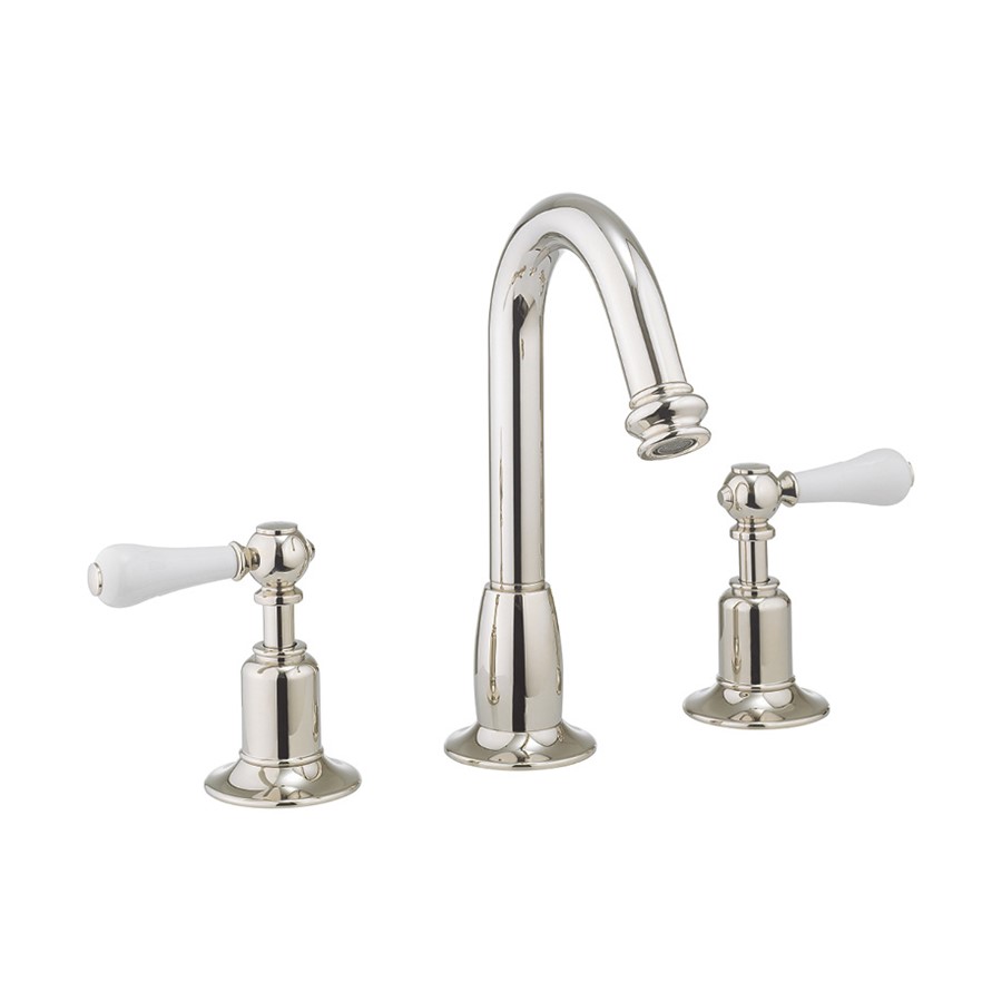Belgravia Tall Spout Widespread Bathroom Faucet with White Lever Handle