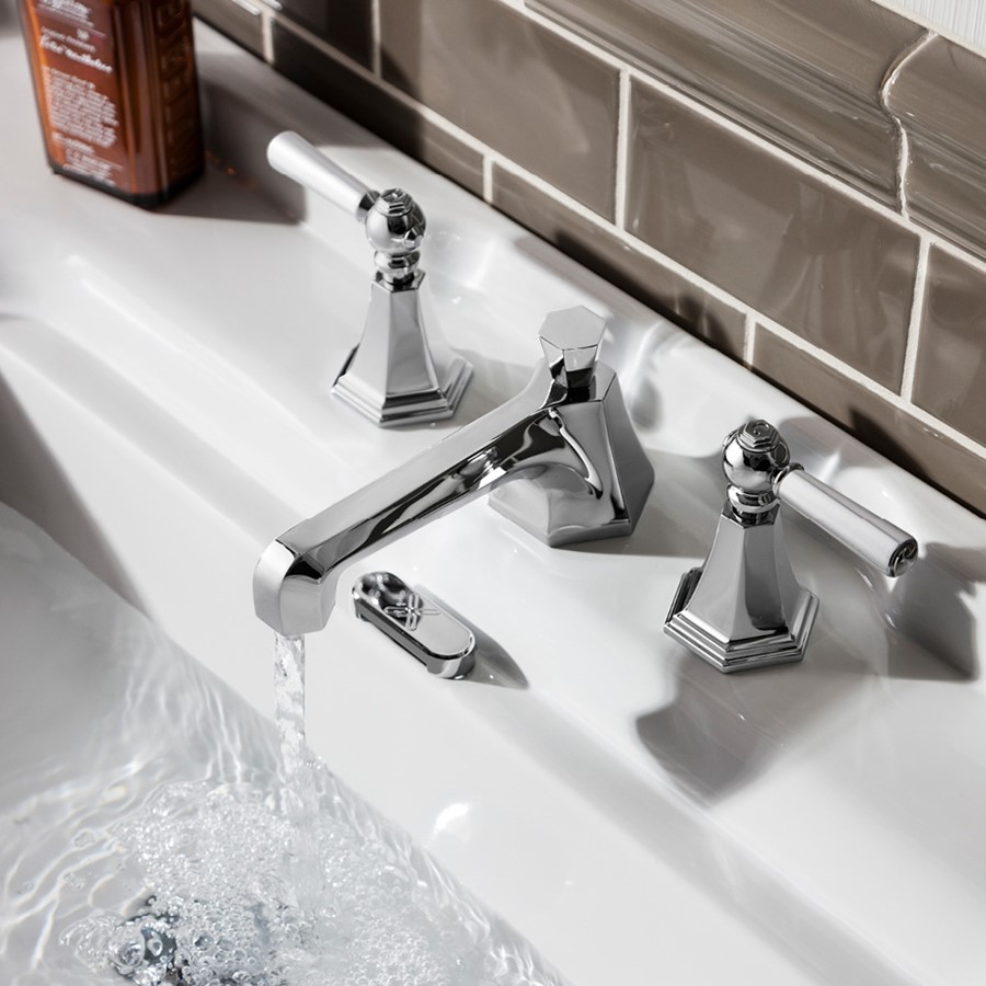 Waldorf Low Spout Widespread Bathroom Faucet with Metal Lever Handle